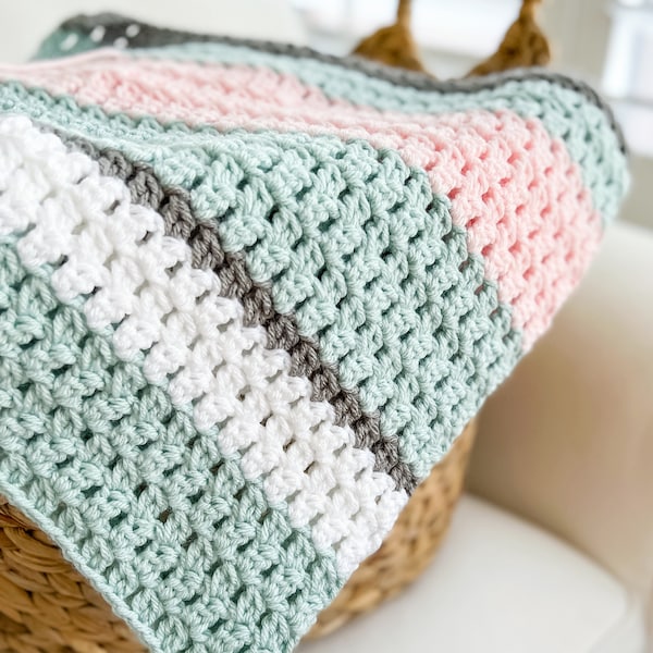 Double Crochet Cluster Stitch Blanket, Modern Crochet Blanket Pattern, Easy Crochet Blanket Pattern, Crochet Color Block Blanket Pattern