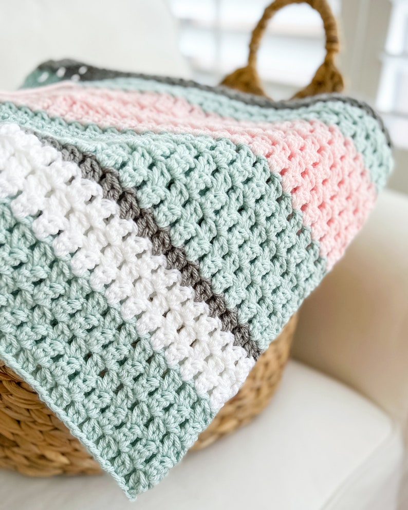 Double Crochet Cluster Stitch Blanket, Modern Crochet Blanket Pattern, Easy Crochet Blanket Pattern, Crochet Color Block Blanket Pattern image 1