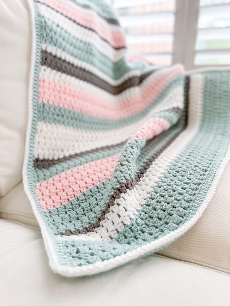 Double Crochet Cluster Stitch Blanket, Modern Crochet Blanket Pattern, Easy Crochet Blanket Pattern, Crochet Color Block Blanket Pattern image 6