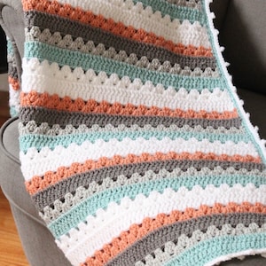 Crochet Pattern, Crocheting, Simple Crochet Blanket Pattern, Modern Crochet Blanket Pattern, Daisy Cottage Designs Crochet Patterns, Stripes image 6