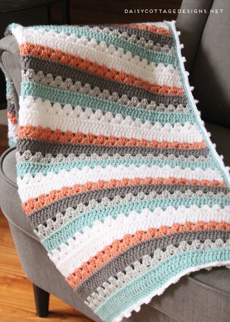 Crochet Pattern, Crocheting, Simple Crochet Blanket Pattern, Modern Crochet Blanket Pattern, Daisy Cottage Designs Crochet Patterns, Stripes image 6