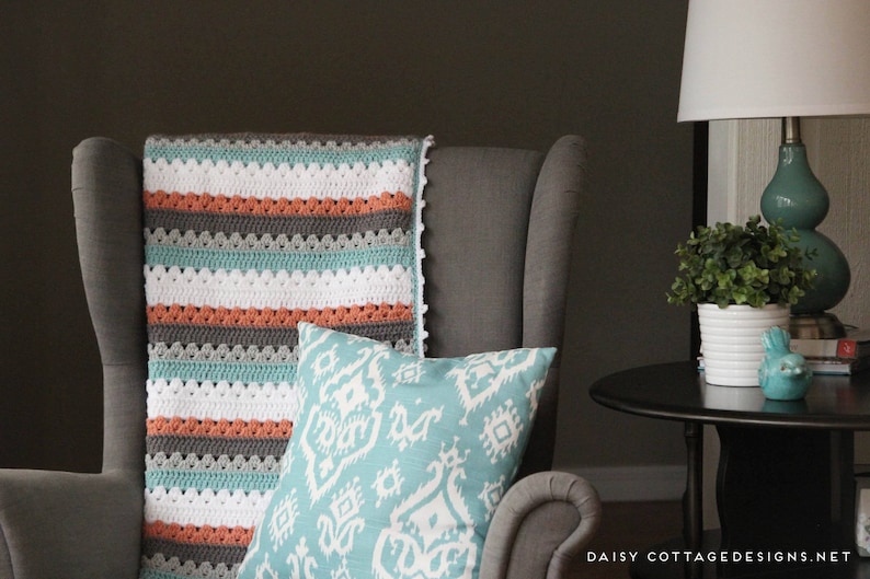 Crochet Pattern, Crocheting, Simple Crochet Blanket Pattern, Modern Crochet Blanket Pattern, Daisy Cottage Designs Crochet Patterns, Stripes image 3