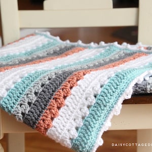 Crochet Pattern, Crocheting, Simple Crochet Blanket Pattern, Modern Crochet Blanket Pattern, Daisy Cottage Designs Crochet Patterns, Stripes image 4