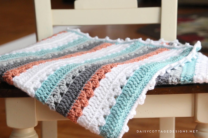 Crochet Pattern, Crocheting, Simple Crochet Blanket Pattern, Modern Crochet Blanket Pattern, Daisy Cottage Designs Crochet Patterns, Stripes image 4