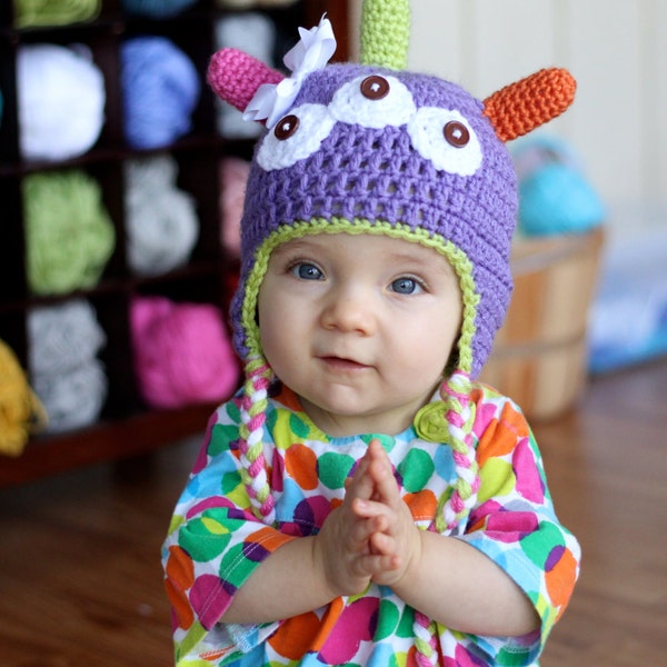 Kids Monster Hat Crochet Pattern, Girls Monster Hat Crochet Pattern