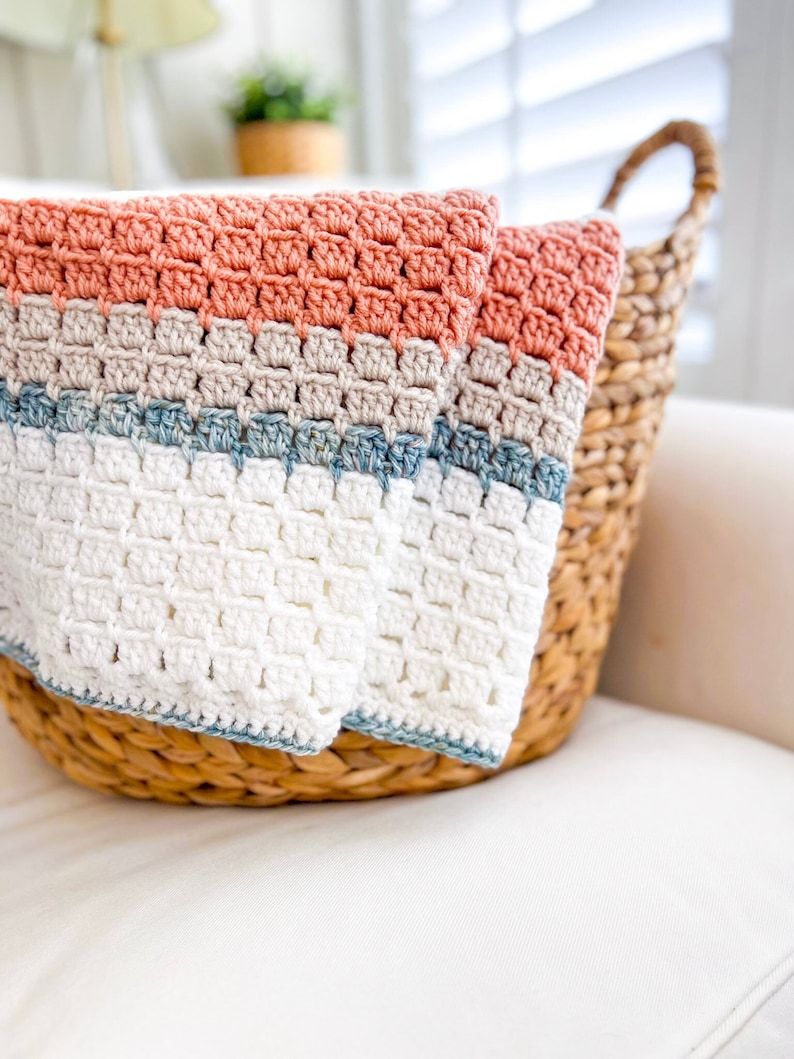 Easy Blanket Crochet Pattern, Block Stitch Crochet Throw Pattern, Easy Blanket Crochet Pattern Terracotta Shores Blanket Pattern image 1