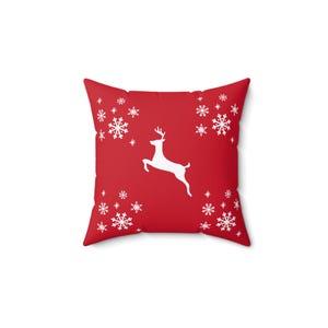 Red Christmas Reindeer Pillow, Holiday Decor, Festive Cushion, Christmas Home Accent, Reindeer Decoration, Polyester Pillow Cover