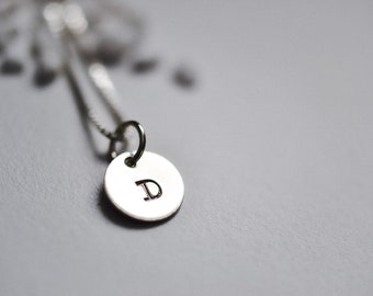 Silver Letter D monogram Necklace Stamped Initial Pendant