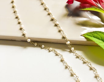 Gold Pearl Rosary Wedding Necklace