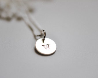 Letter W Necklace Stamped Silver Disc Monogram Necklace