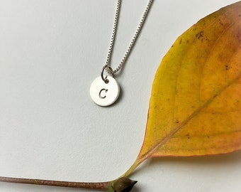 Silver Letter C necklace Stamped Monogram Mothers Initial Necklace