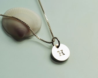 Silver Letter H Initial Disc Necklace Pendant