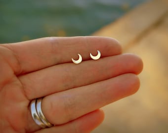 Moon Stud Earrings Yellow Gold Crescent moon post earrings