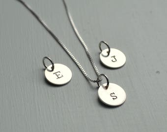 Silver E Disc Necklace Stamped Initial Letter E necklace pendant