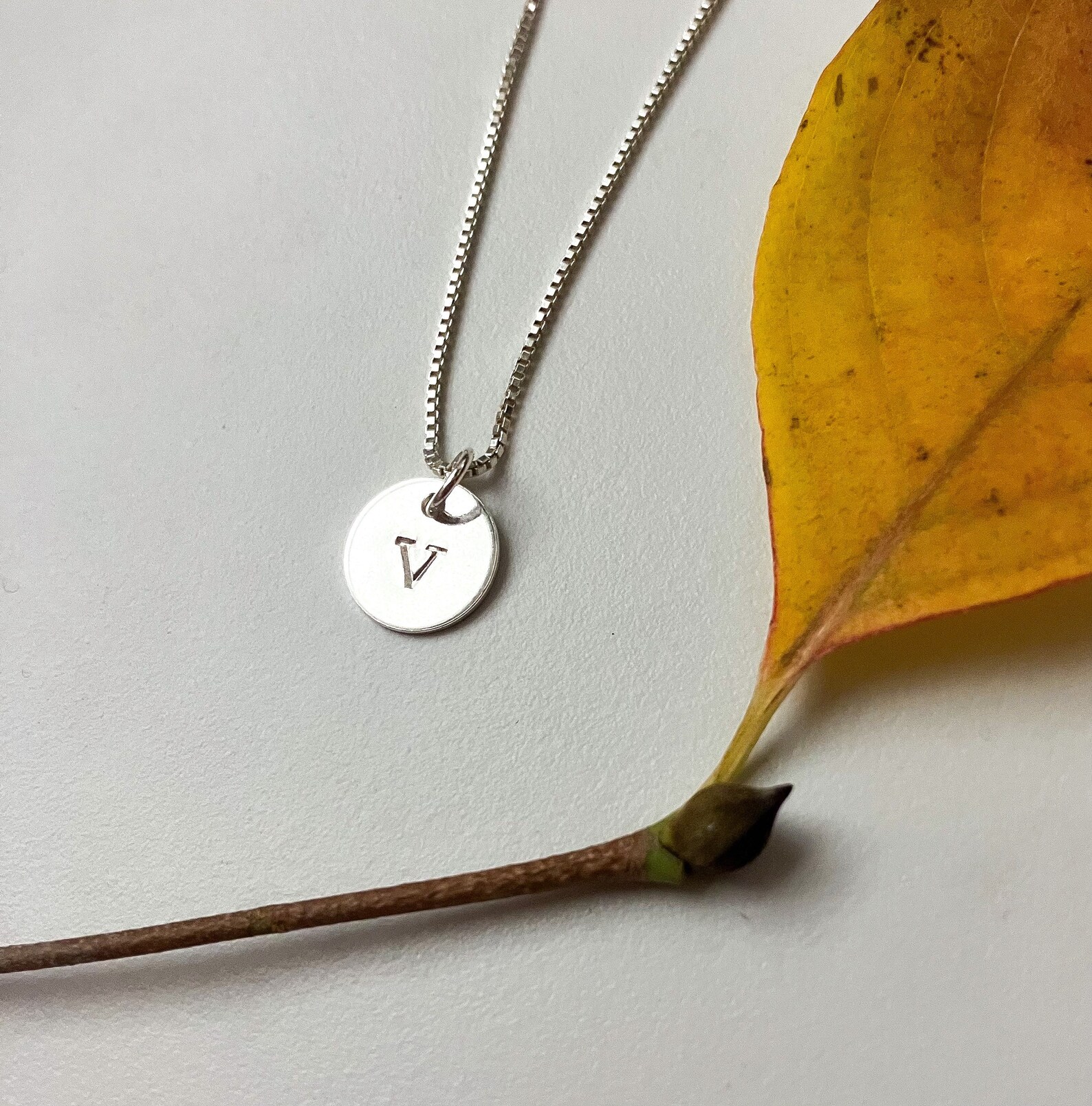 Initial Necklace Stamped Letter V Necklace Silver Bridal Etsy