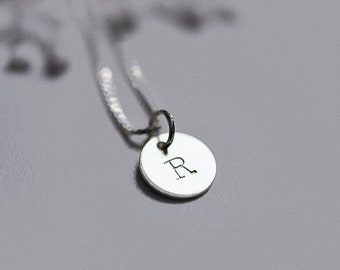 Stamped Letter R necklace Letter Sterling Silver Disk Initial Pendant Jewelry