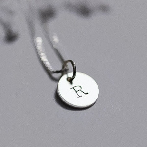 Stamped Letter R necklace Letter Sterling Silver Disk Initial Pendant Jewelry