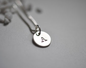 Stamped Silver Necklace Letter A Disc Initial Pendant Monogram Jewelry