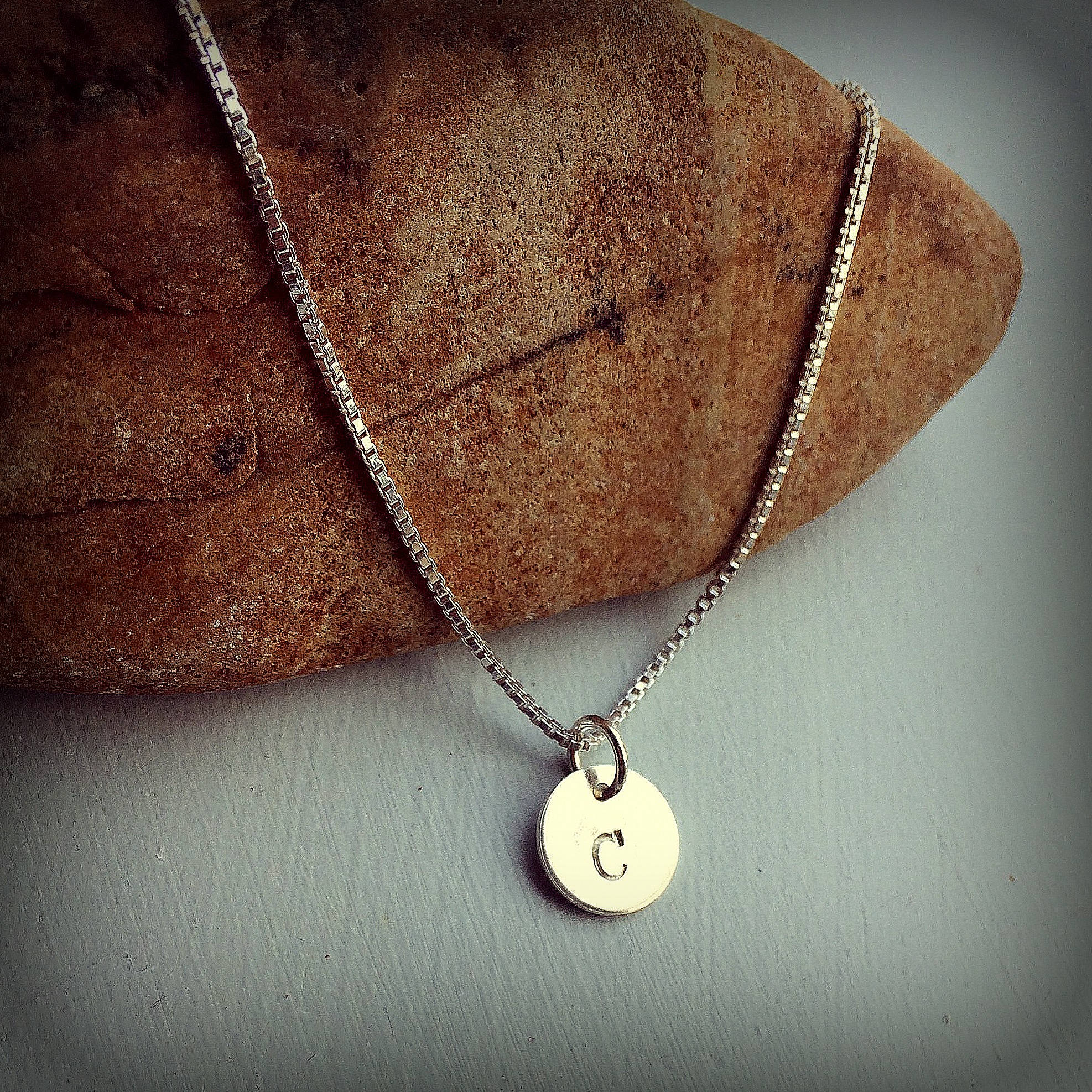 Silver Letter C Necklace Stamped 