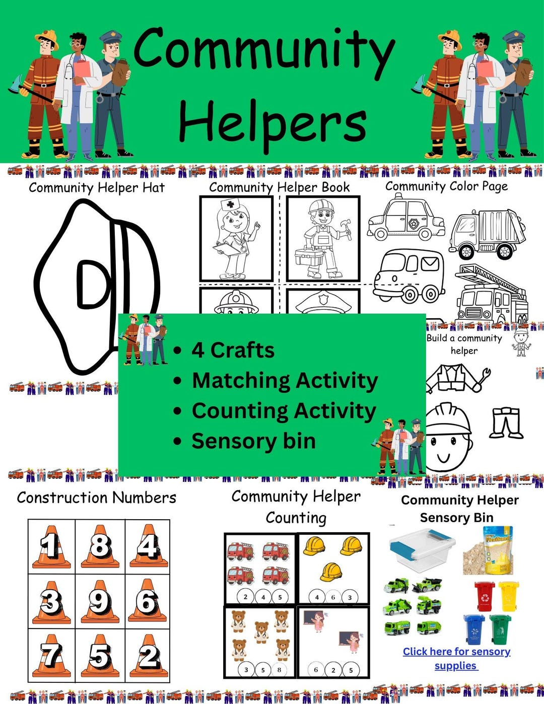 Preschool Community Helpers Week Curriculum: Crafts, Matching, Counting ...