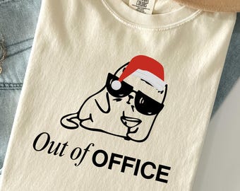 Out of Office Christmas Cat Shirt, Funny Holiday T-Shirt, Cute Vacation Mode Cat Tee, Christmas Gift for Coworker or Friends