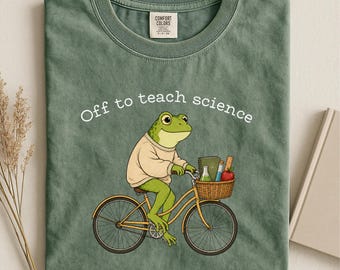 Comfort Colors Science Teacher Shirt, Off to Teach Science Frog Bicycle Tee, Back to School Teacher T-Shirt, Teacher Appreciation Gift