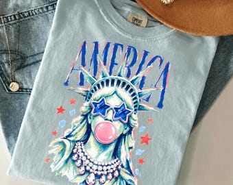 America Statue of Liberty Blowing Bubble Gum Comfort Colors® Shirt, 4th of July Shirts, 250th Anniversary Shirt, Independence Day Tee
