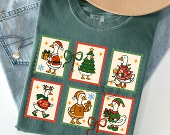 Comfort Colors® Silly Goose Stamp Shirt, Christmas Xmas Shirt, Christmas Trees Shirt, Womens Holiday Tees, Funny Christmas Gift