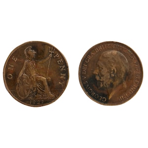 1927 Great Britain One Penny – King George V – Vintage British Copper Coin
