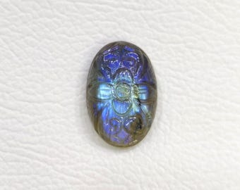 Natural Labradorite Gemstone: Carved Oval Stone for Jewelry