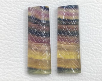 Carved Fluorite Gemstone Pair: Rectangle Earrings, 42x14 mm