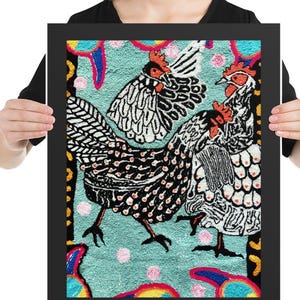 Colorful Chicken Art Print: Rustic Farmhouse Kitchen Decor