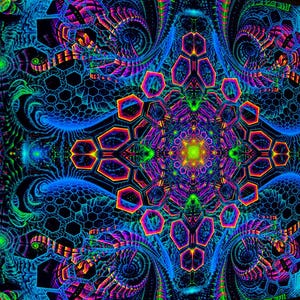 UV BACKDROP “Rising Energy” Blacklight glow Wall Hanging Psychedelic Fractal Tapestry, Trippy art decor