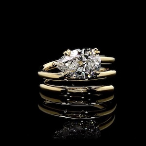 3 CT Pear Cut Certified Moissanite Diamond Ring, Engagement Ring, 10K 14K 18K Solid White Yellow and Rose Gold Ring, Anniversary Gift Ring