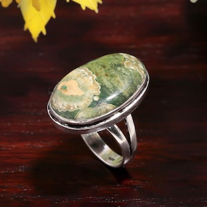 Australian Rainforest Jasper Ring : 925 Sterling Silver Boho Statement Jewelry