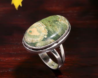 Australian Rainforest Jasper Ring : 925 Sterling Silver Boho Statement Jewelry