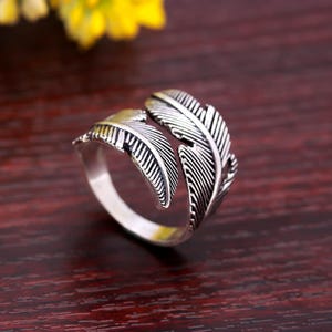 Sterlingzilveren bladring: verstelbare olijftak boho-sieraden