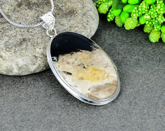 Handmade Jasper Pendant Necklace: Sterling Silver Boho Artisan Jewelry