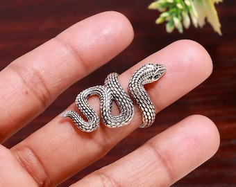 Anillo de serpiente de plata hecho a mano: Anillo de serpiente ajustable de plata de ley para hombres y mujeres.