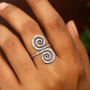 Handmade Sterling Silver Spiral Ring - Adjustable Oxidized Swirl