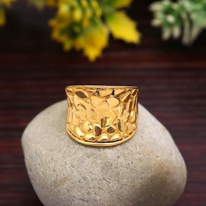 Solid 925 Sterling Silver Wide Band and Statement Handmade Ring ,Gold Plated Ring, Ideal for Everyday Wear and Gifting.
