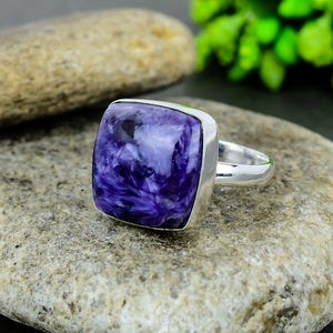Charoite Ring 925 Sterling Silver | Square Purple Gemstone Ring | Handmade Statement Ring | Russian Charoite Jewelry | Gift for Her
