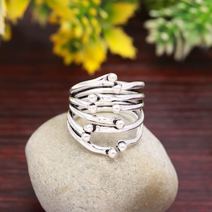 Oxidierter Sterling Silber Multi-Band Ring: Boho Handwerker Schmuck