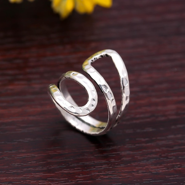 Hammered Sterling Silver Spiral Ring: Adjustable Statement Jewelry