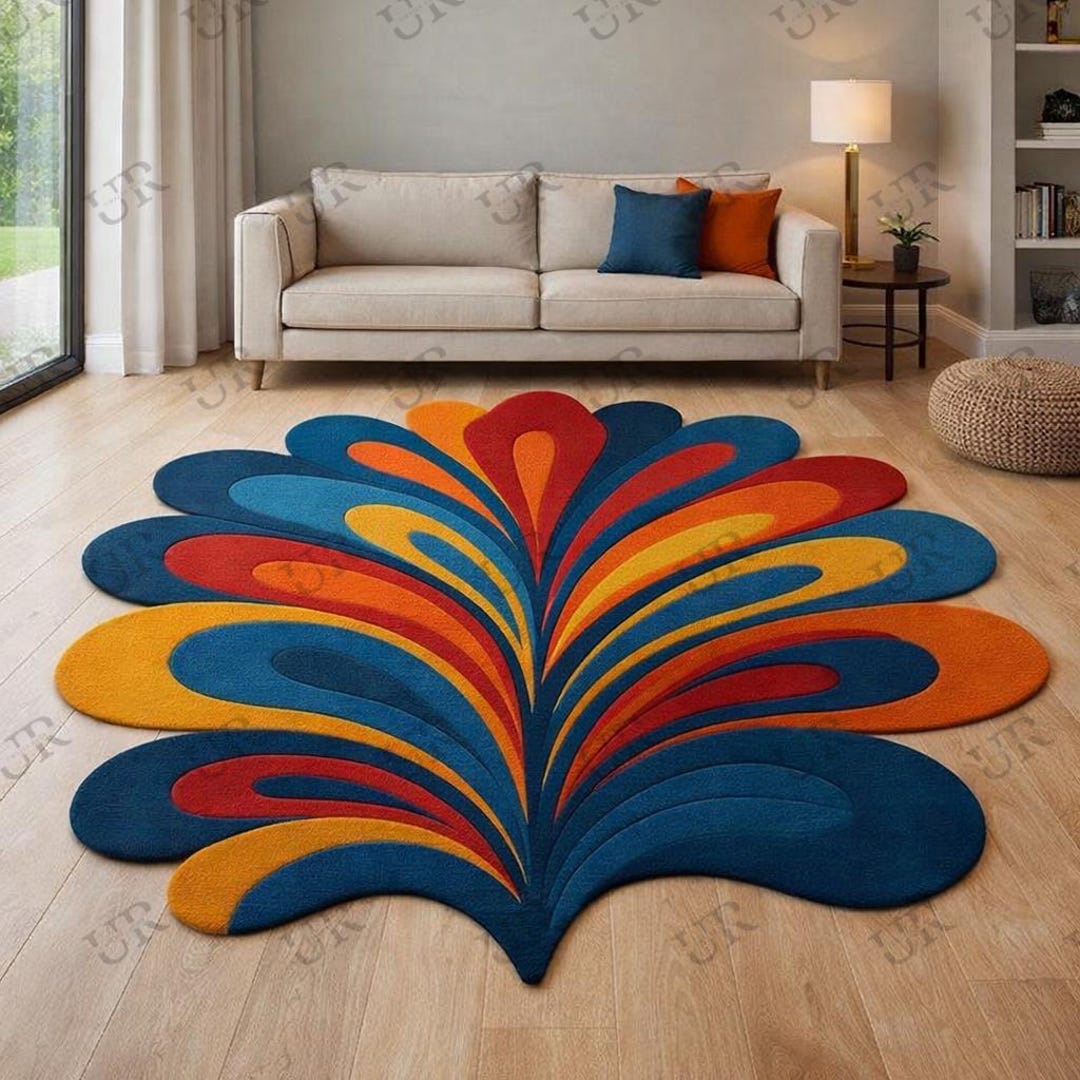 Boho Abstract Leaf Shape Area Rug, Colorful Modern Tufted Carpet, - Etsy