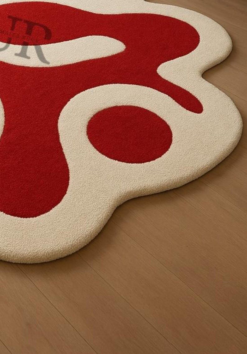 Modern Abstract Red & White Wavy Area Rug | Unique Statement Living ...