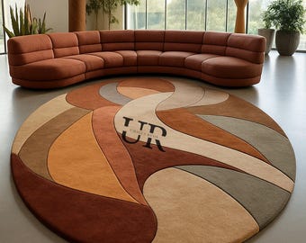 Modern abstract rond vloerkleed | Geometrisch tapijt op maat | Groot vloerkleed voor de woonkamer | Hedendaagse kunst vloerdecoratie