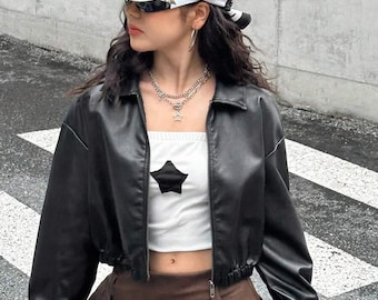 Women’s Black Cropped Leather Jacket