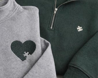 Corazón de rompecabezas. Diseño de bordado para pareja / Patrón de San Valentín (descarga instantánea). Colección de sudaderas y regalos.