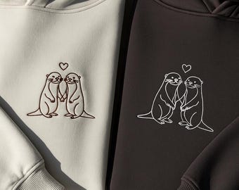 Conjunto de nutria Love Set Diseño de bordado a máquina: Patrón de pareja 4 diseños a juego para sudaderas con capucha